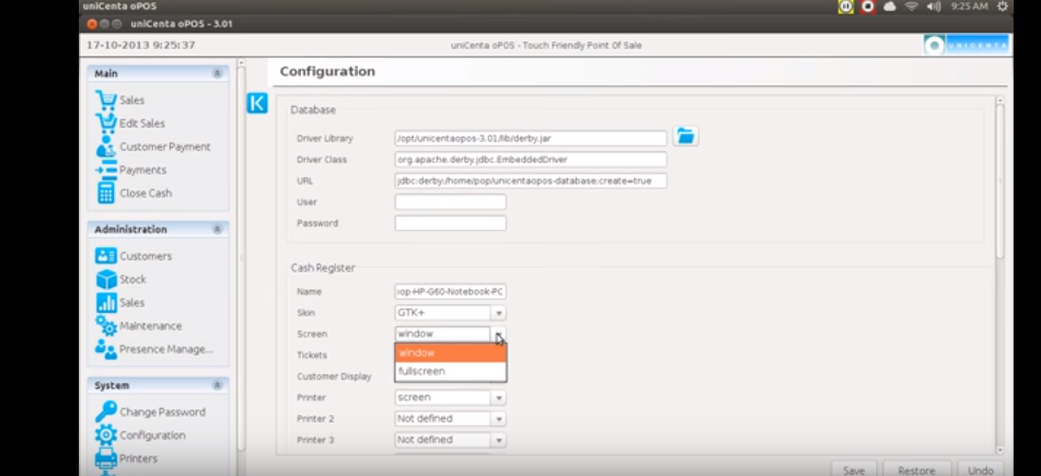 uniCenta oPOS configuration settings