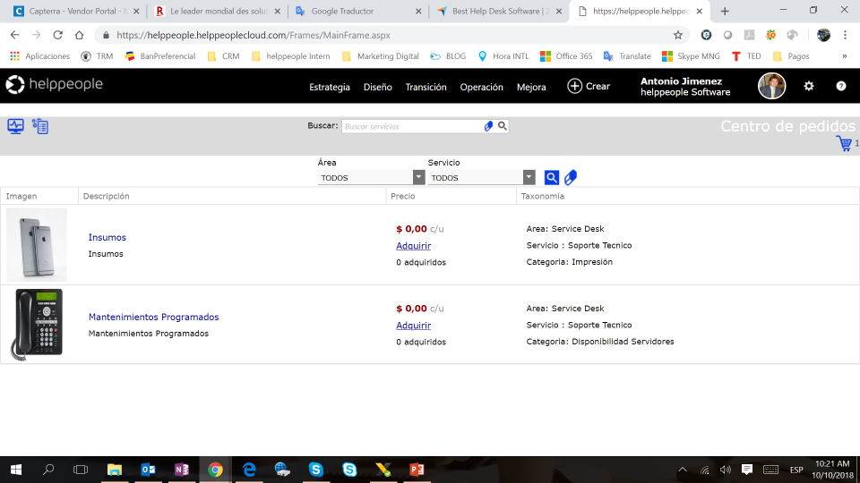 helppeople Cloud service catalog screenshot