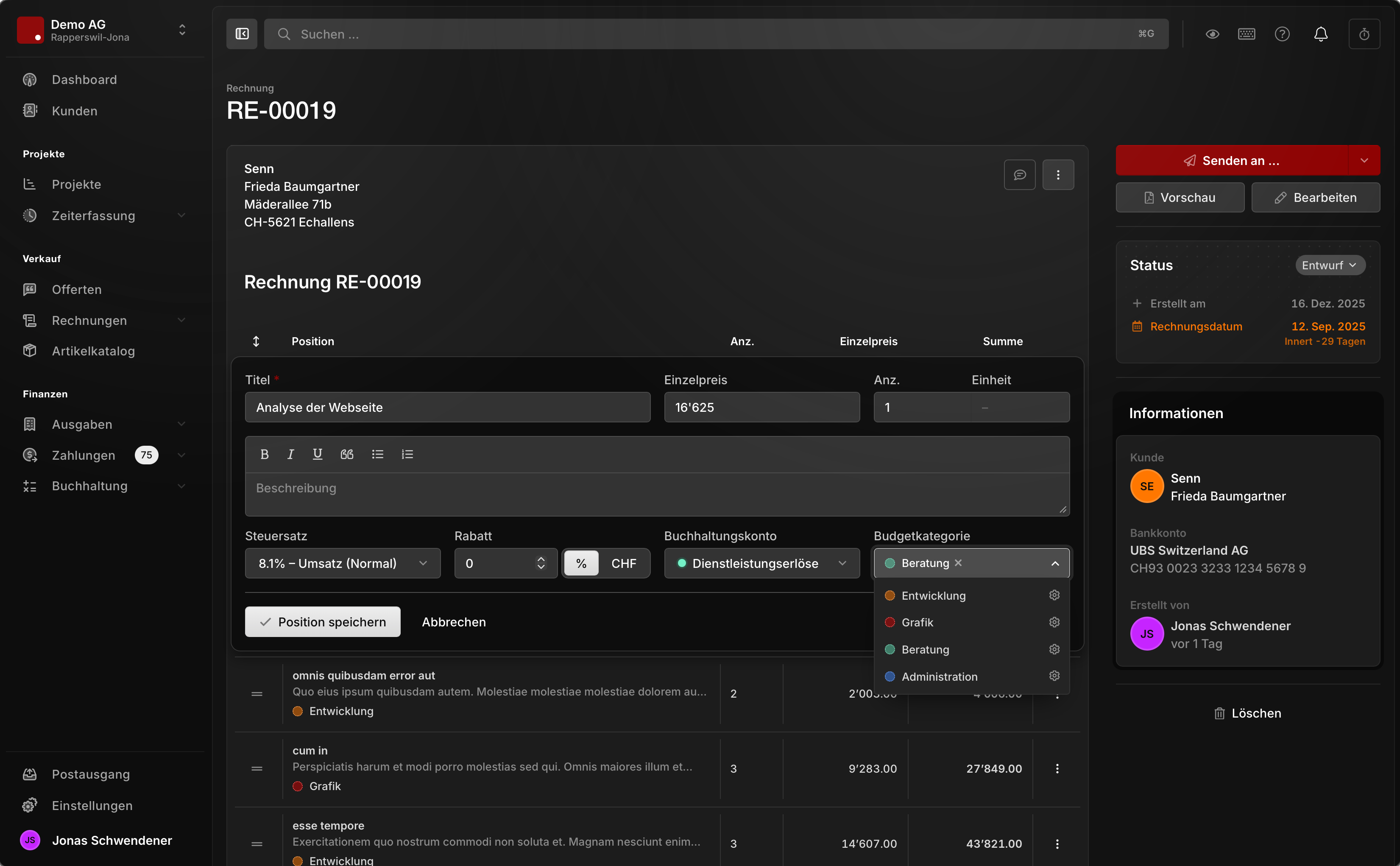 Blond screenshot: Invoicing made easy