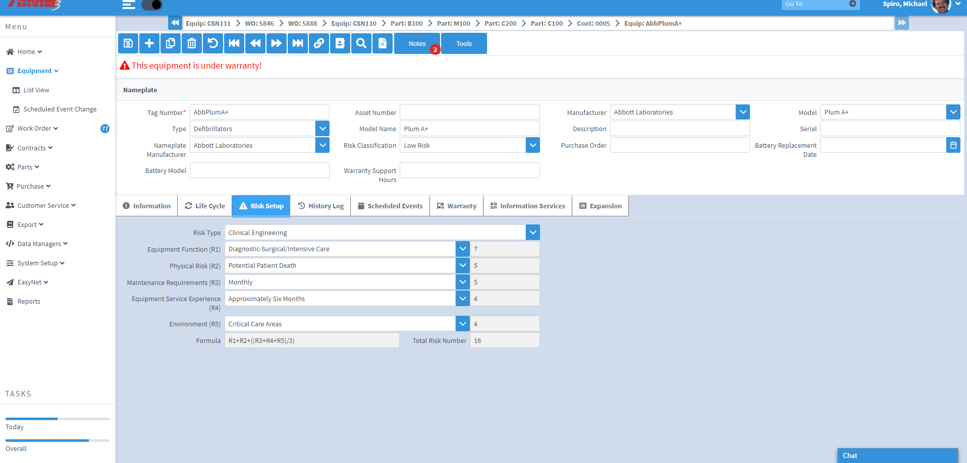 AIMS 3 Software - AIMS 3 Equipment Risk Setup