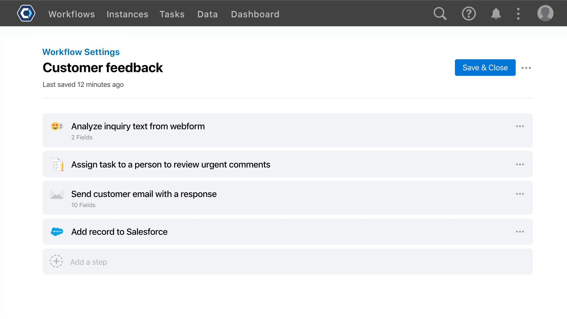 Catalytic screenshot: Catalytic workflow settings
