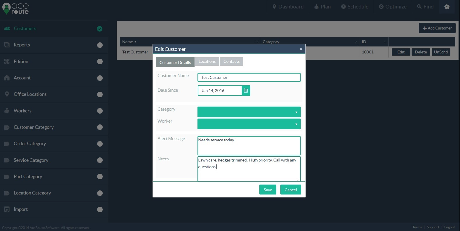AceRoute screenshot: Add up to 10,000 customers with AceRoute