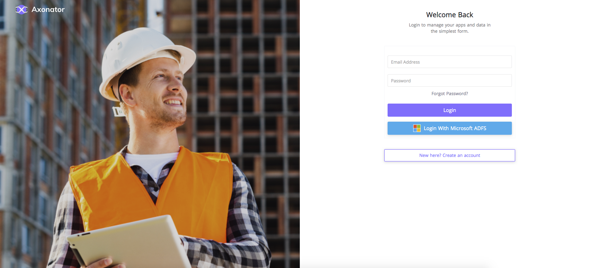 Axonator screenshot: Login Page