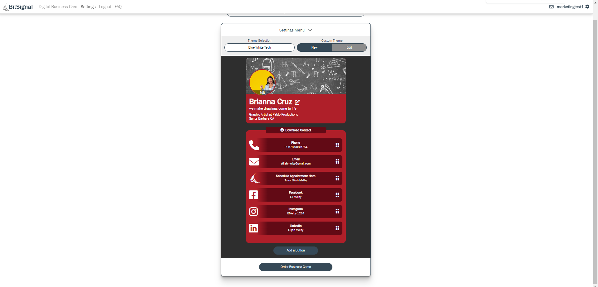 BitSignal screenshot: Customizable back end with the ability to add custom links, images, set appointments, send and recieve messages, add branding, and view analytics