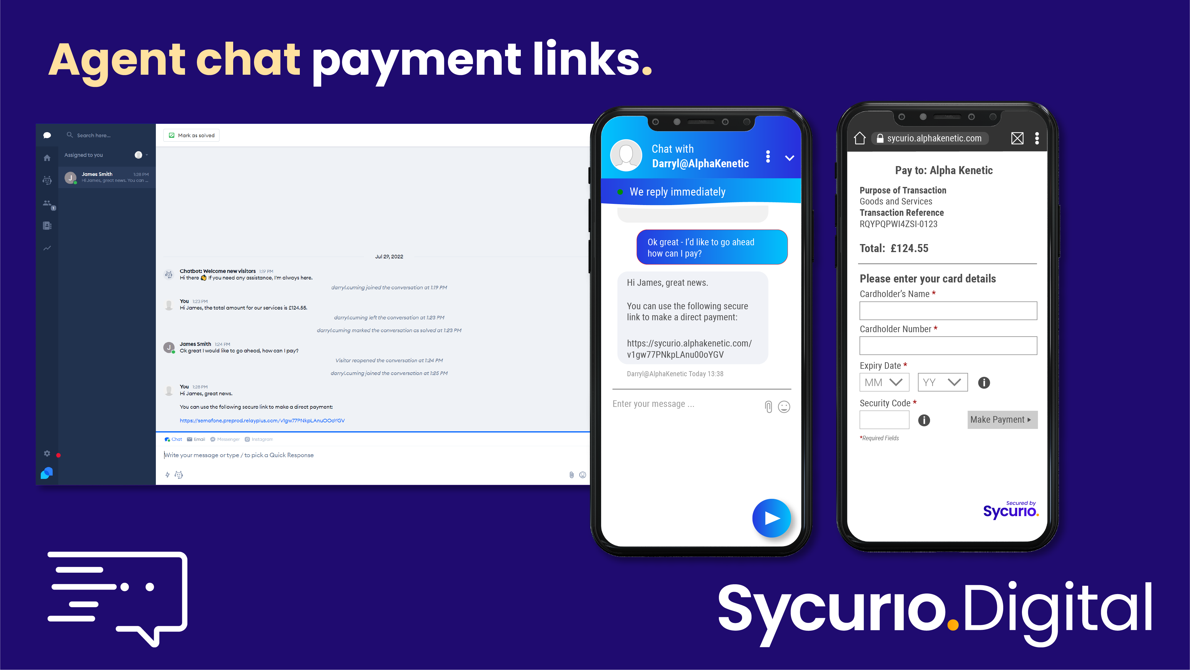 Sycurio.Digital Omnichannel Payment Links chat payment link integrations
