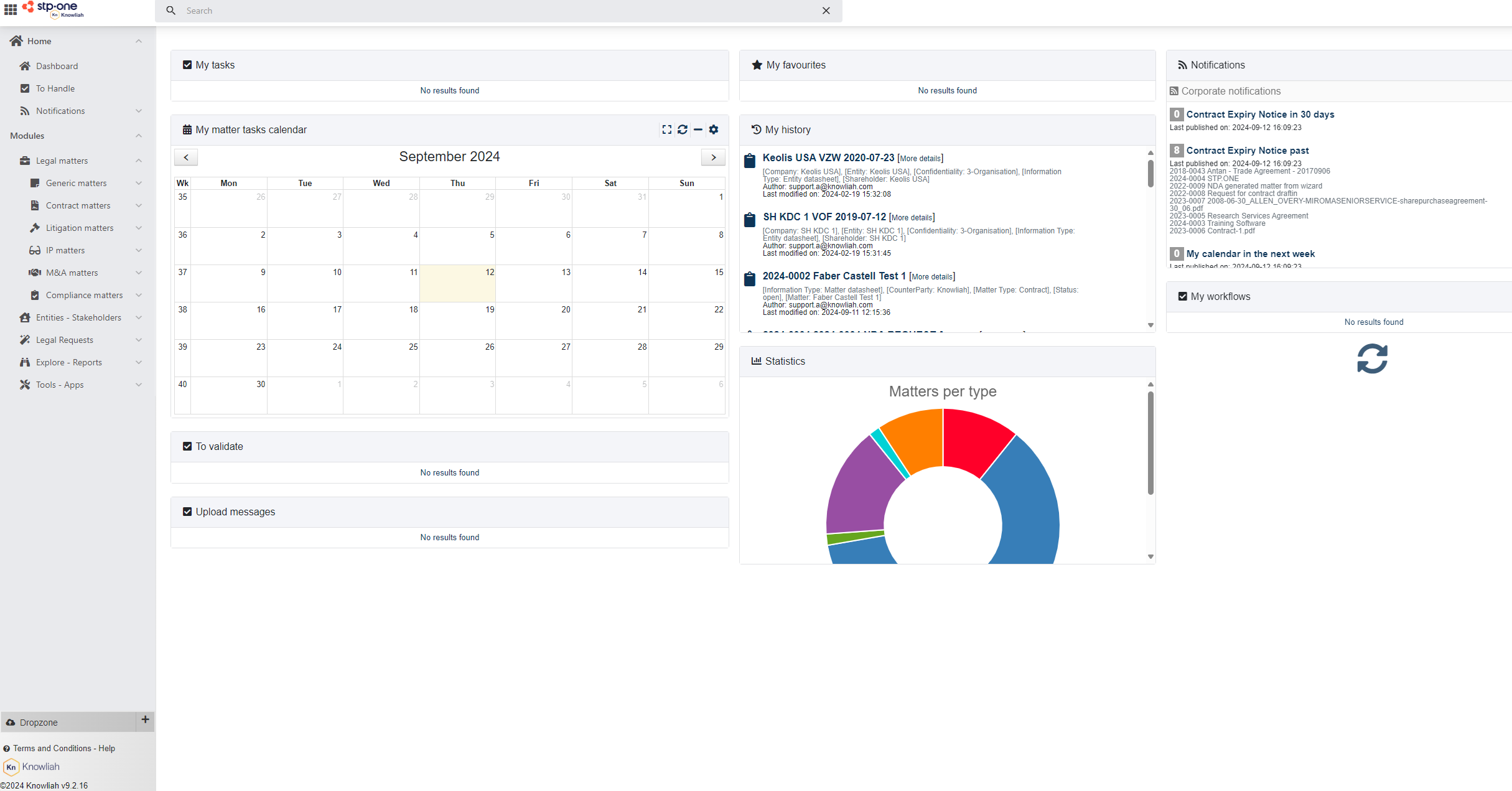 Knowliah screenshot: Legal Matter Management
