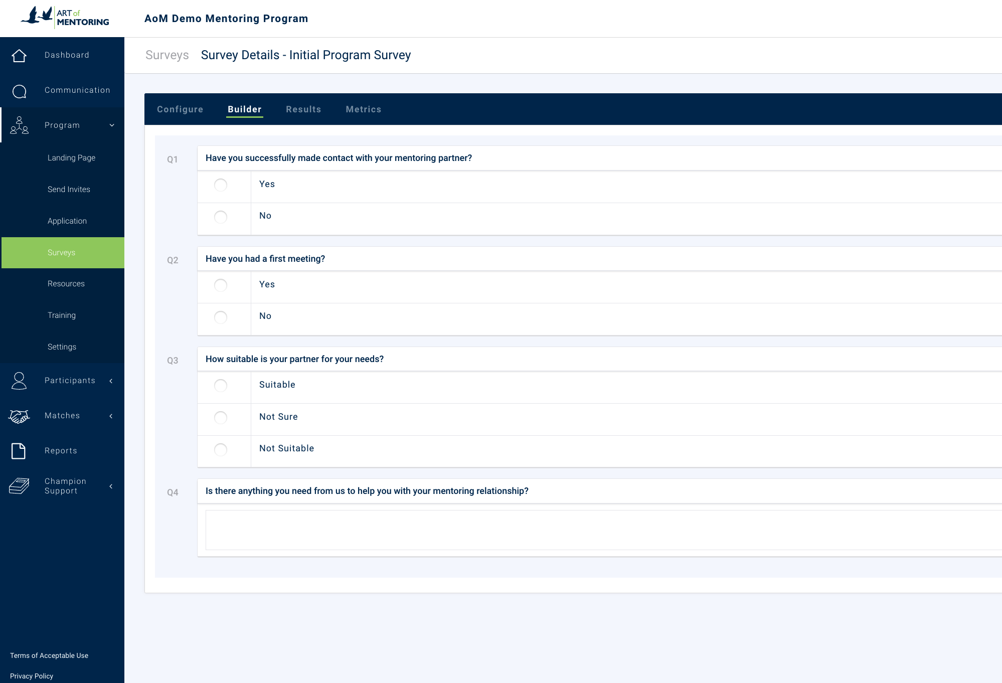 Survey Builder to track progress and increase engagement.