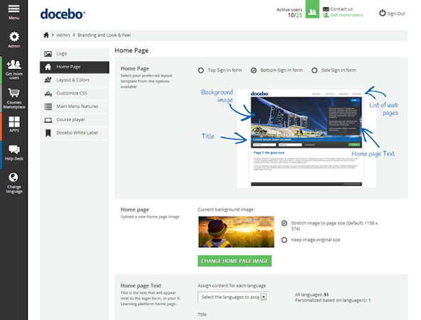 Docebo screenshot: Docebo navigation panel