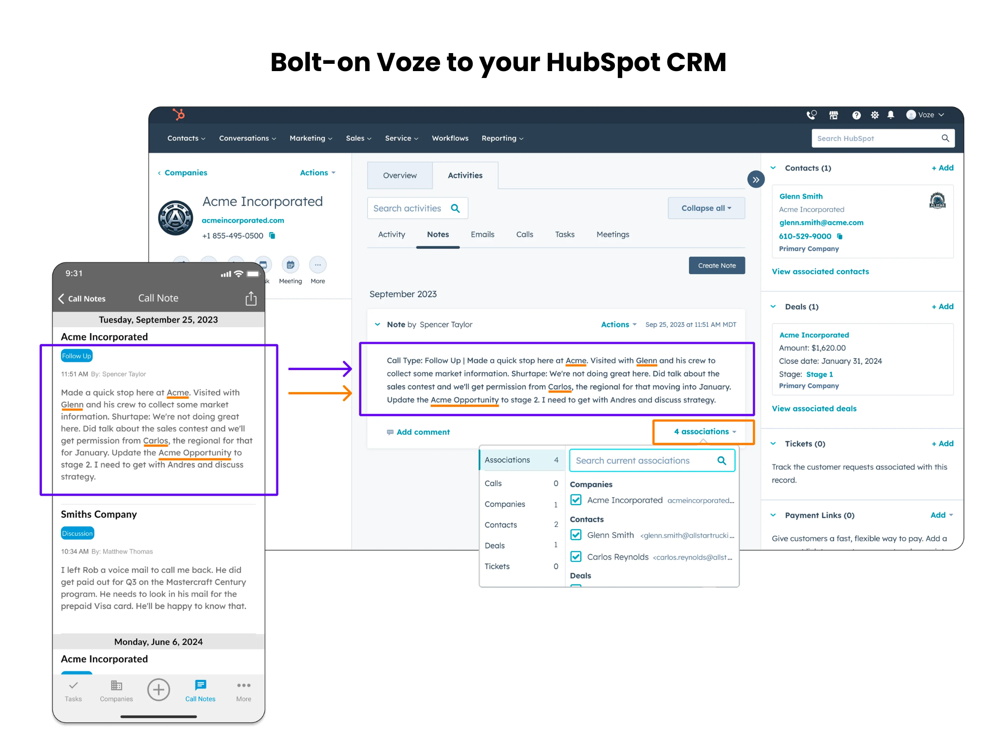 Simple integration with Salesforce. If you are struggling to get good sales data you can add Voze and have their notes sync with Salesforce.