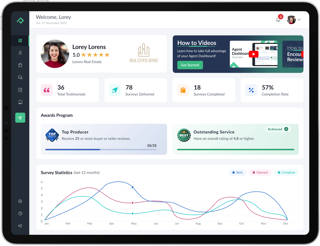 RealSatisfied screenshot: RealSatisfied agent dashboard