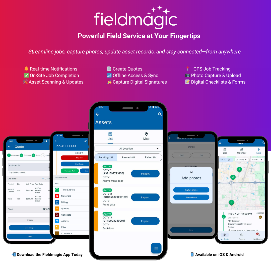 Fieldmagic Software - With Fieldmagic Mobile for iOS and Android, capture job data including notes, travel and job time, before and after photos, customer signatures and much more.