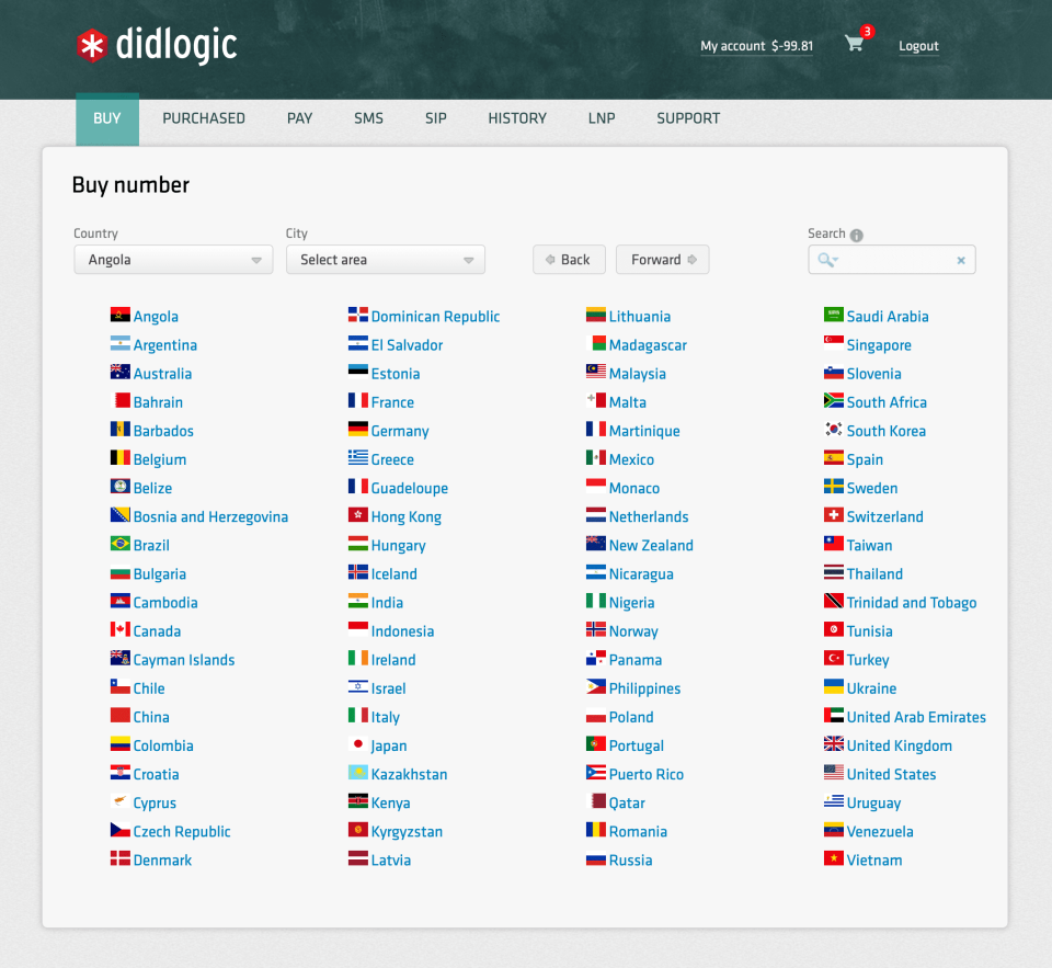 DID Logic screenshot: DID Logic buy numbers