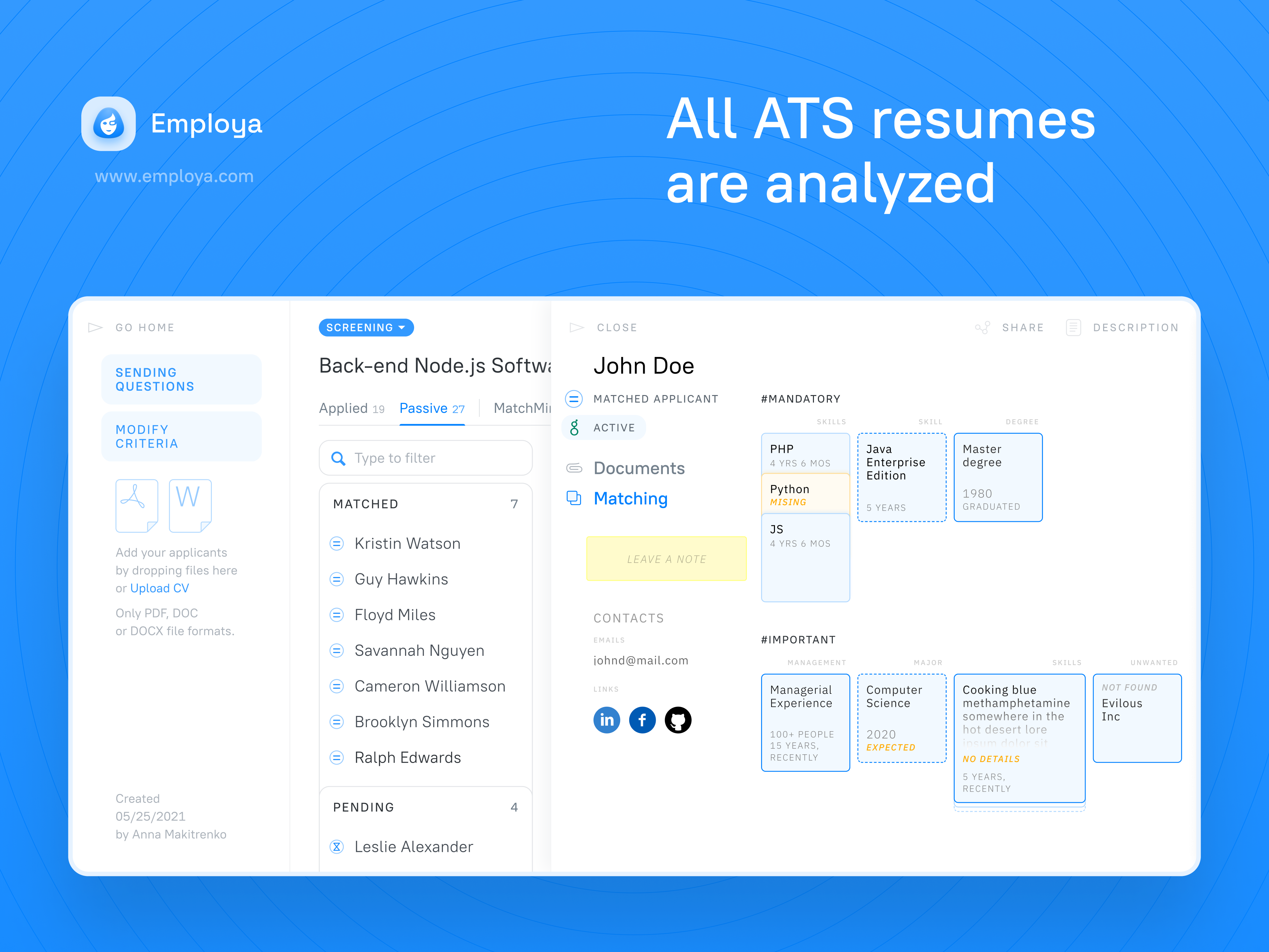 All ATS resumes are analyzed - we don’t skip even a single resume and precisely check each of them