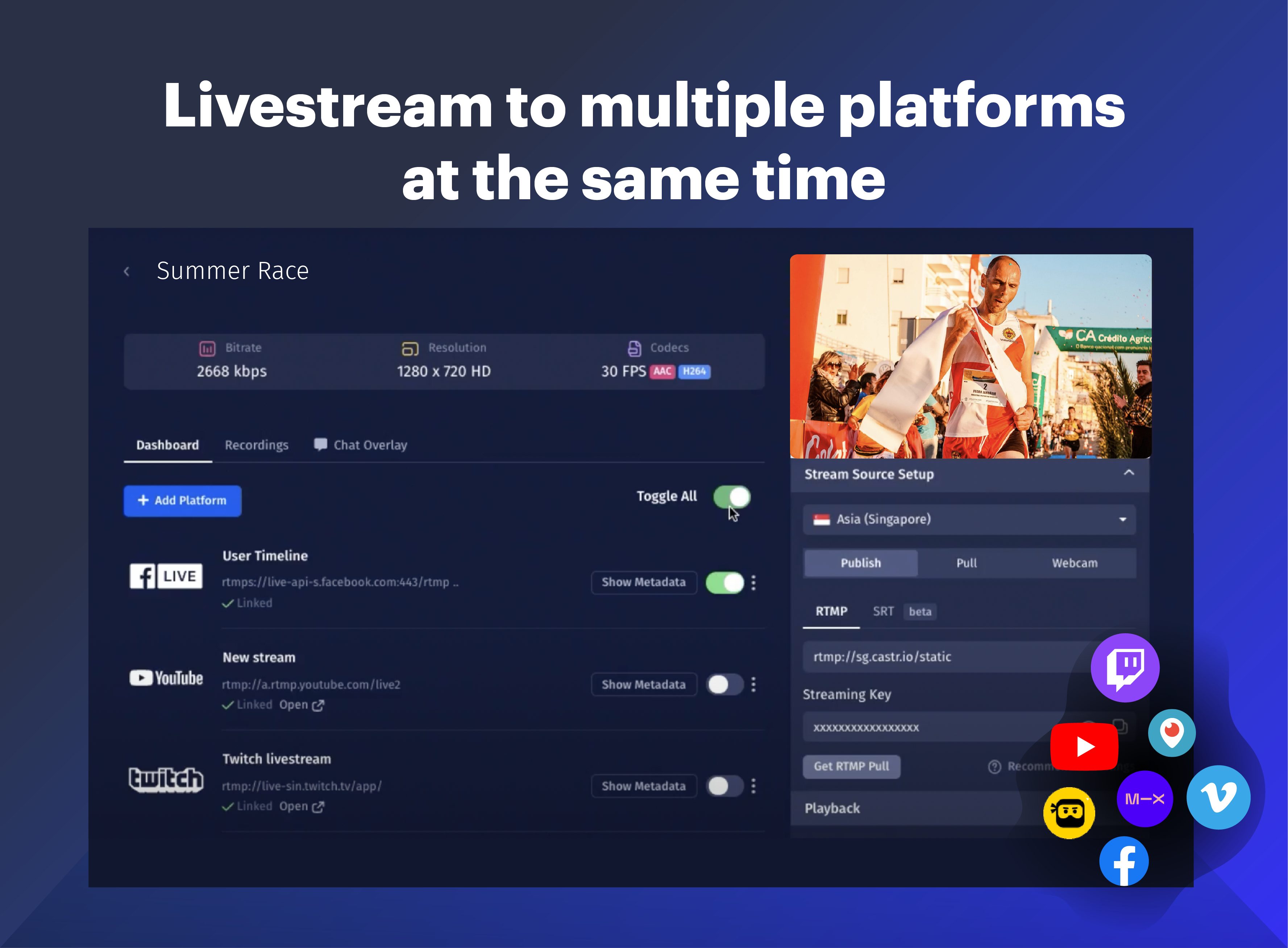 Livestream to multiple platforms at the same time
