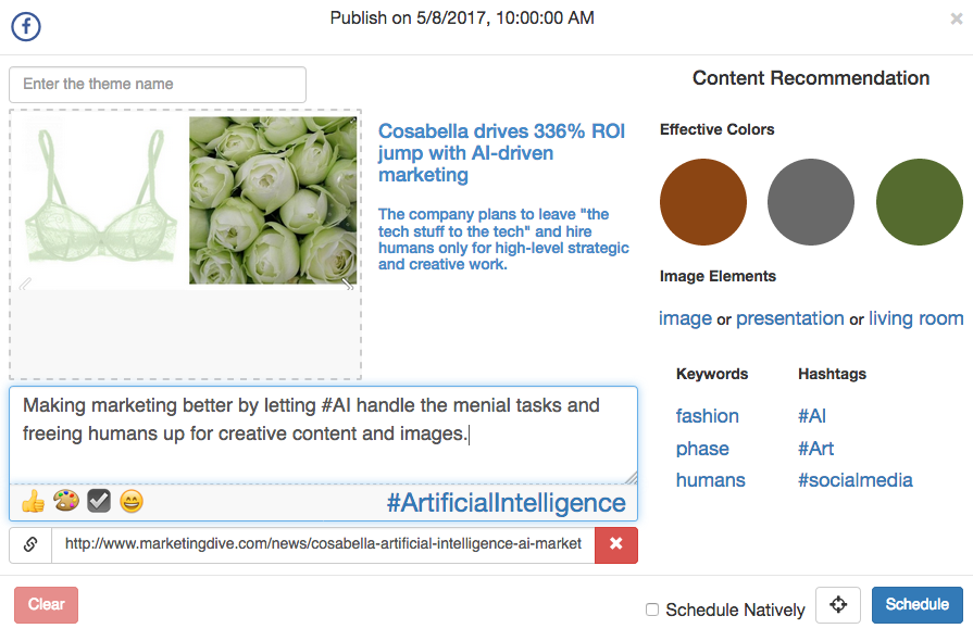 The Cortex foresight feature tells users what images, colors, keywords, and hashtags inspire audiences, and schedule posts at the right time to reach them