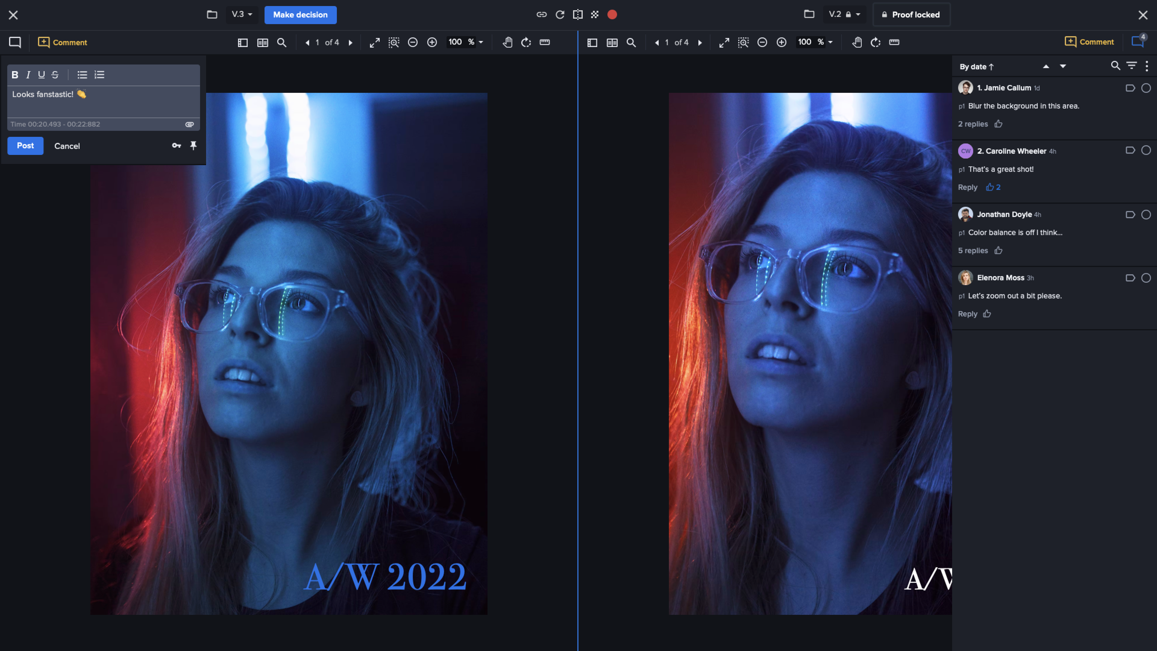 See different versions side-by-side to easily compare changes to your project over time. Automatically highlight version differences, all the way down to the pixel with the auto-compare capability.