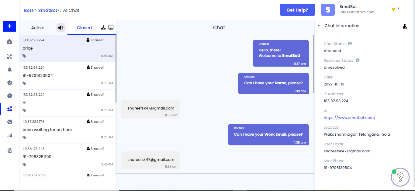 Live Chat Dashboard