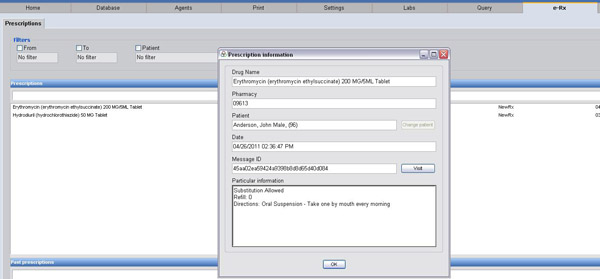 Praxis EMR Software - The software's e-Rx tab allows physicians to track e-prescriptions and refills automatically