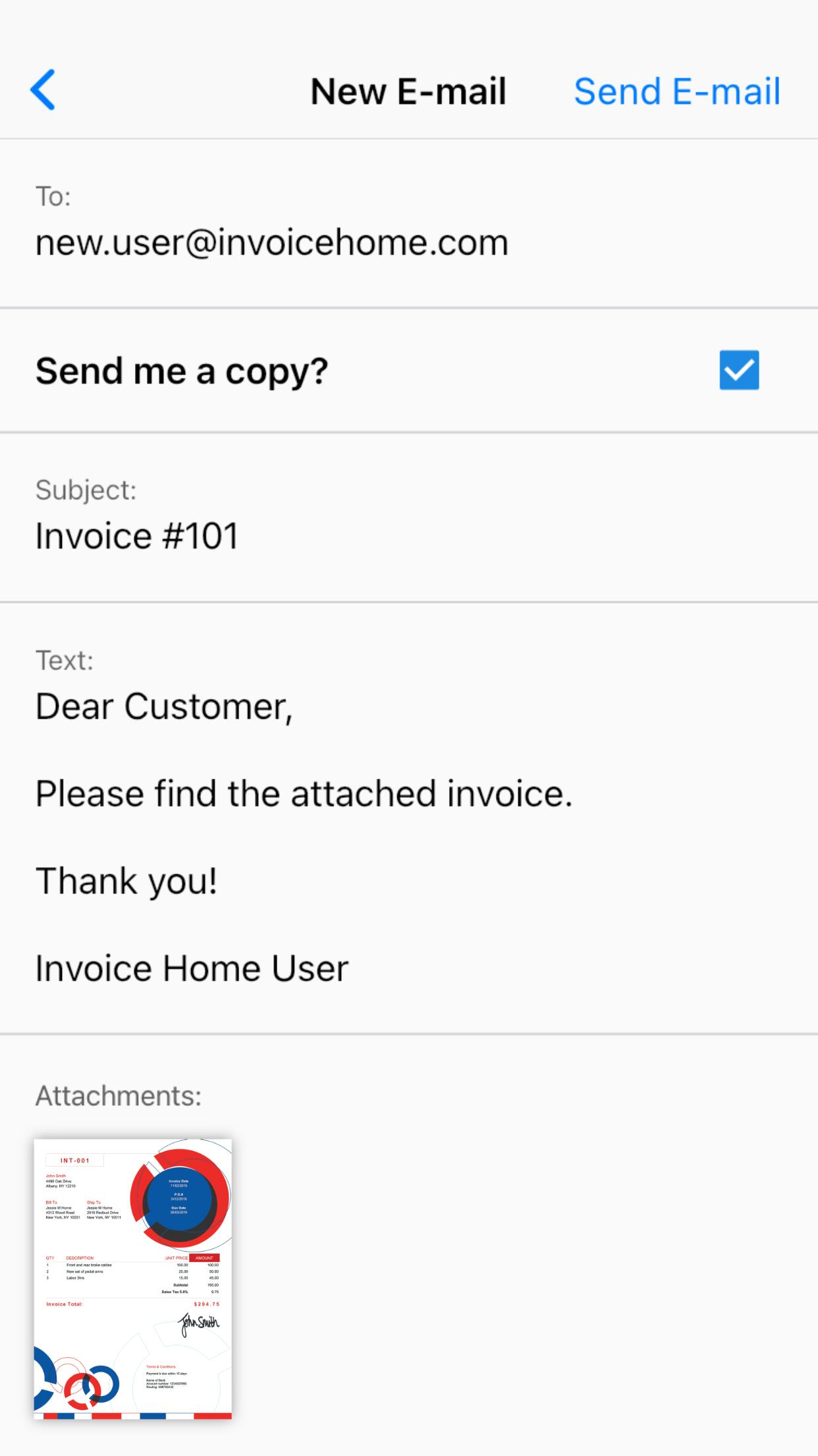 Invoice Home Software - Invoice Home send invoice as PDF
