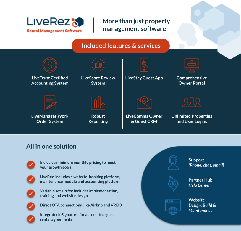 LiveRez Software - LiveRez and our included services give you everything you need to build a scaleable business. Marketing and mobile friendly websites, an intuitive booking platform, in-house connections to the top OTA's like VRBO and Airbnb, operations and accounting!