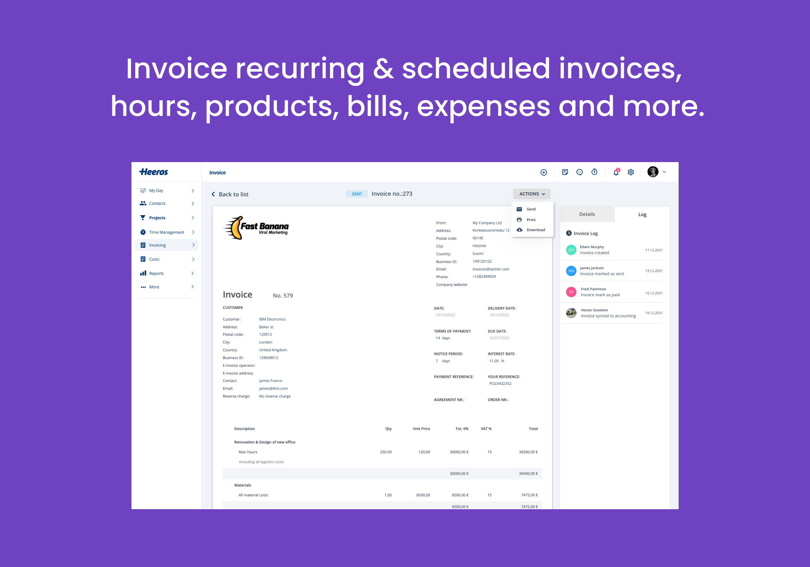 Invoicing hours, expenses, recurring and more..