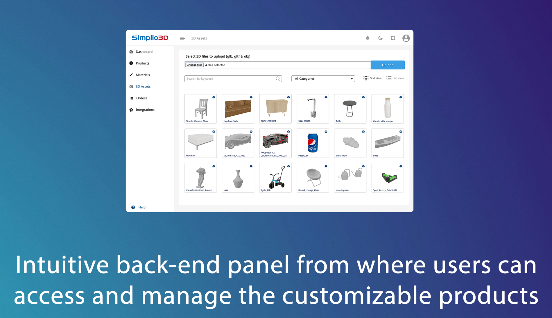 Intuitive back-end panel from where users can access and manage the customizable products