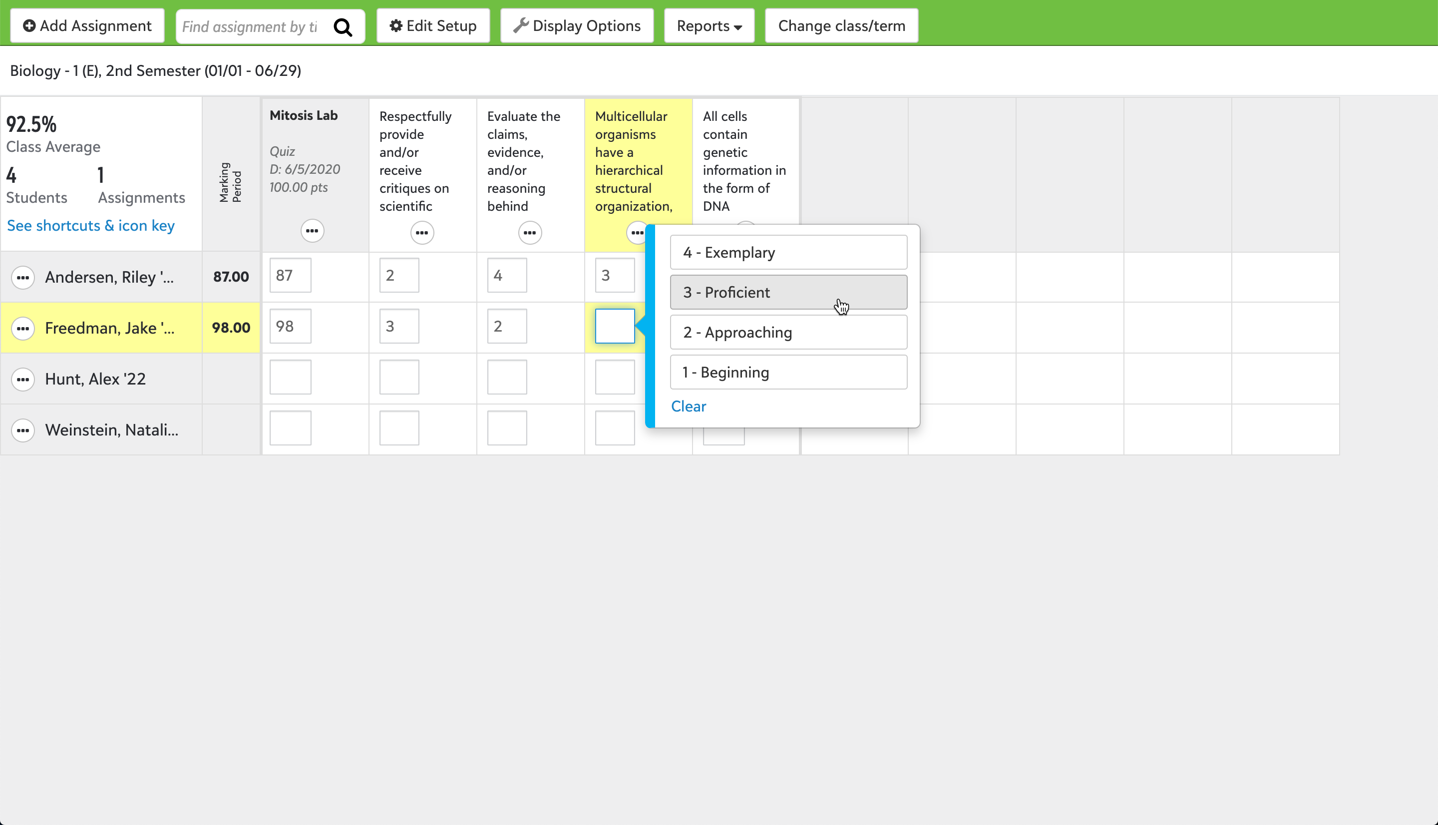 Blackbaud Learning Management System screenshot: Blackbaud Learning Management System assignment