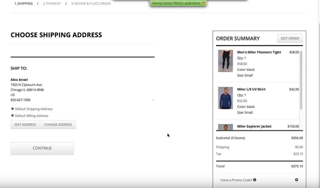 SuiteCommerce checkout process screenshot