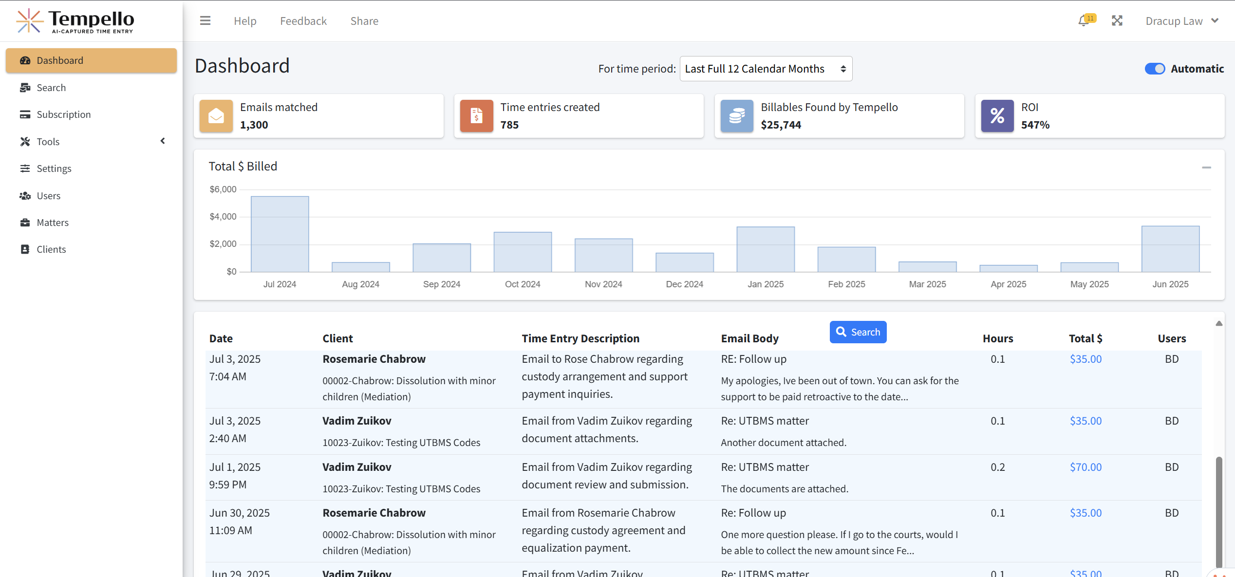 Tempello screenshot: Tempello dashboard