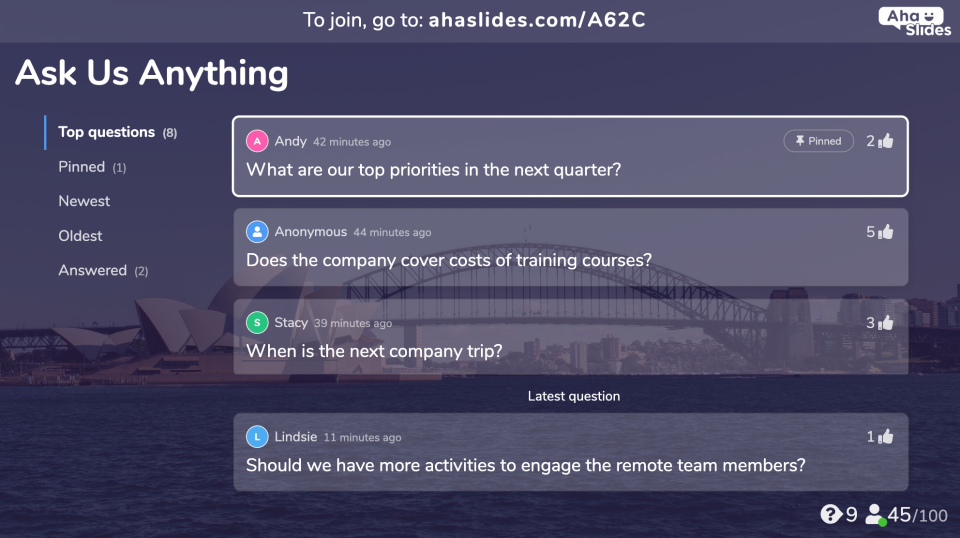 AhaSlides Software - AhaSlides Q&A creation