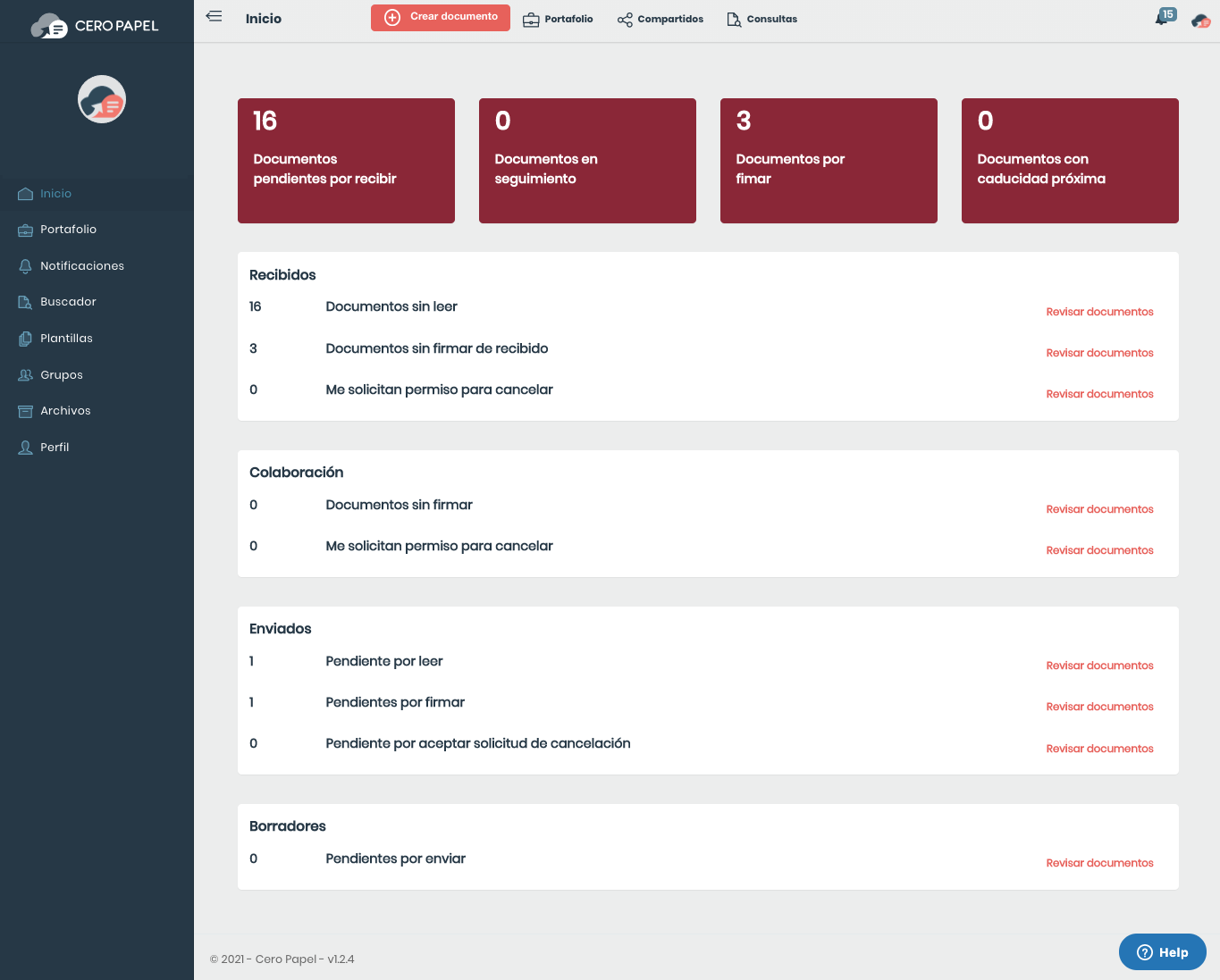 Cero Papel screenshot: Cero Papel dashboard