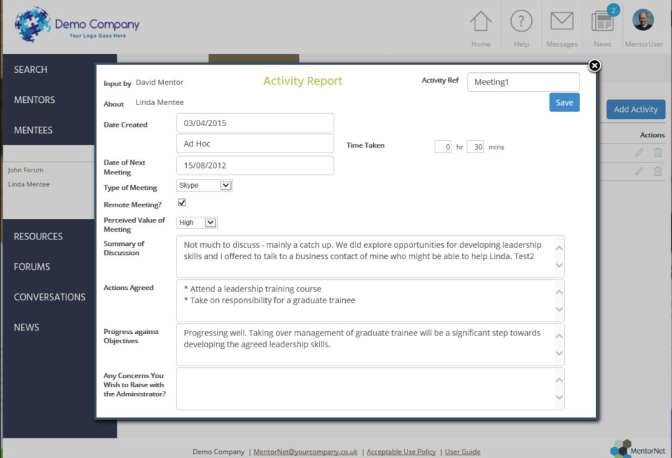 sfG MentorNet Software - Activity Report