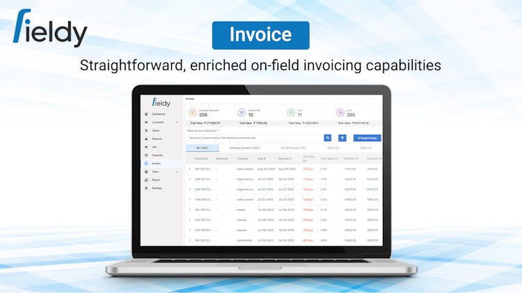 Fieldy screenshot: Fieldy: Efficient field service invoicing. Manage jobs, track payments, and get financial insights in one seamless dashboard.