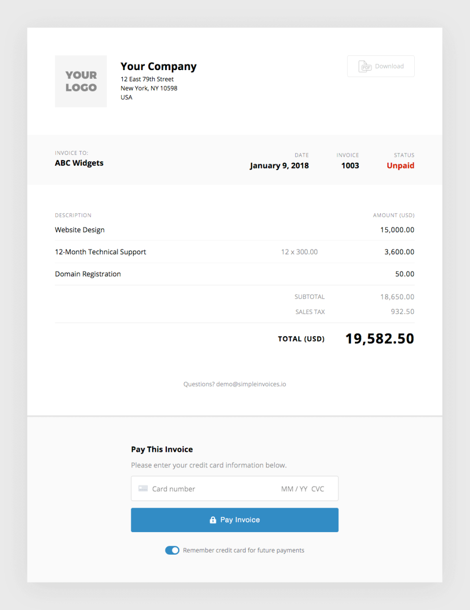 simple invoices demo