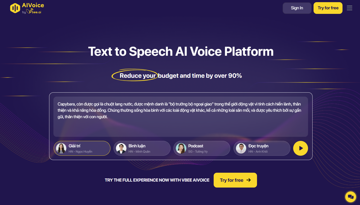 Vbee AIVoice screenshot: Vbee AIVoice interface