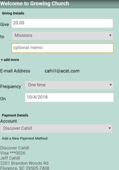 ACS Software - ACS payment details