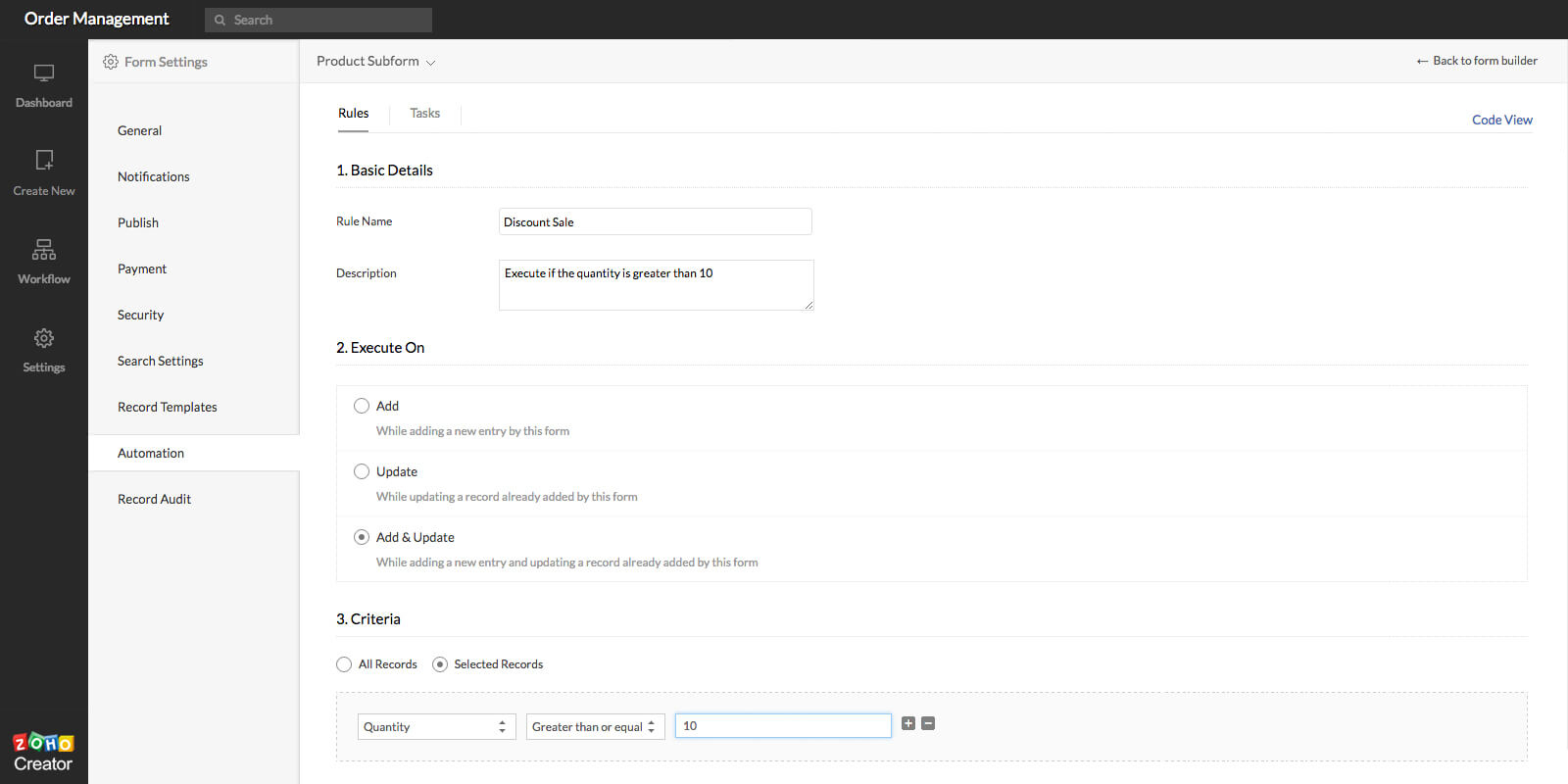 Zoho Creator edit forms