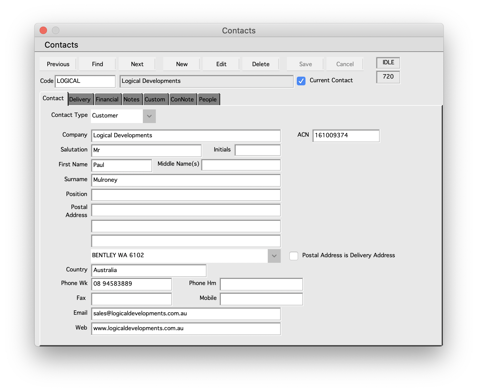 ConNote Software - Contact manager, store details for customers, suppliers, employees, contractors in one consistent tabbed interface.