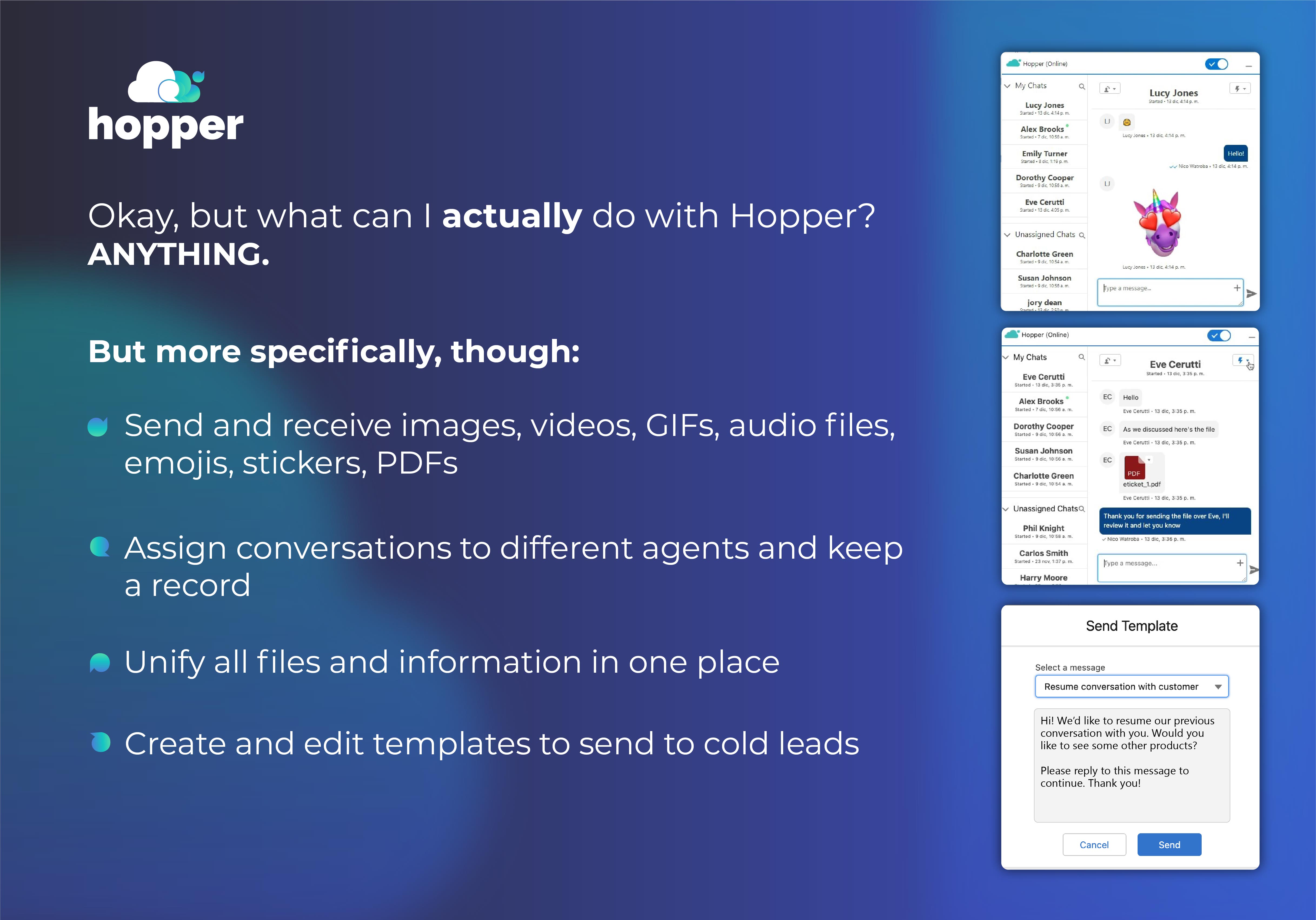 These are some of our the core functionalities you can do with Hopper.