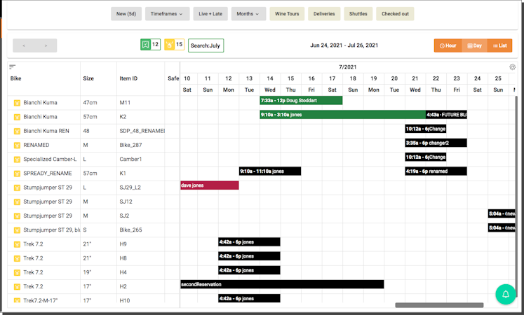 Bike Rental Manager screenshot: Interactive planner view