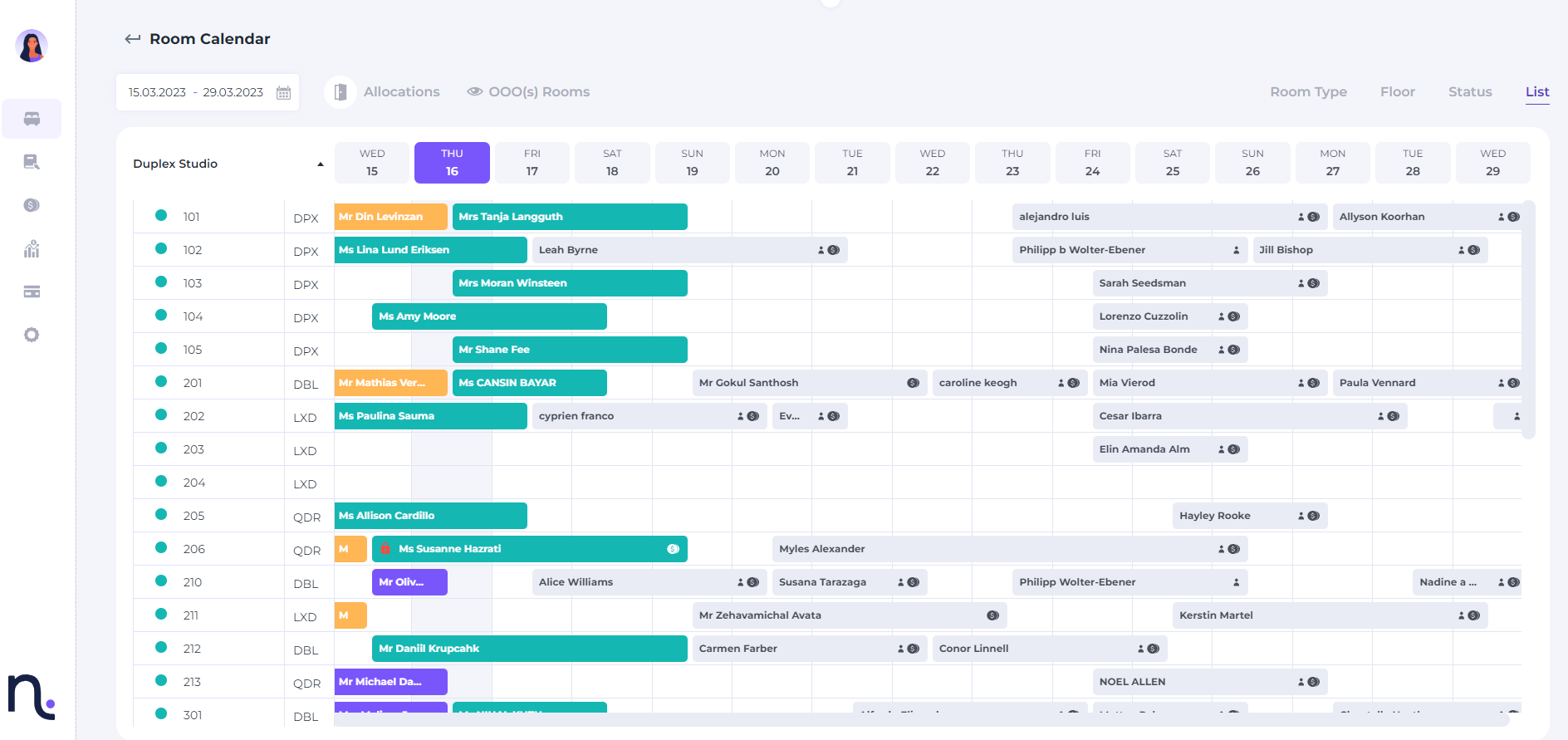 Noovy screenshot: Room Calendar