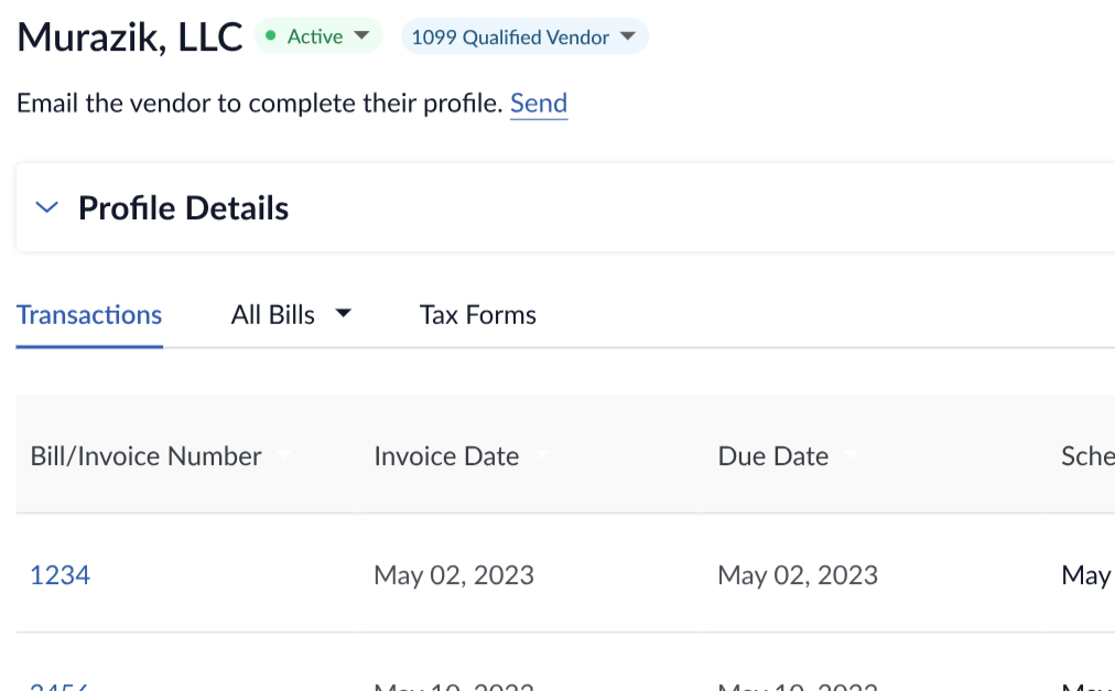 Zenwork Payments screenshot: Zenwork Payments profile details