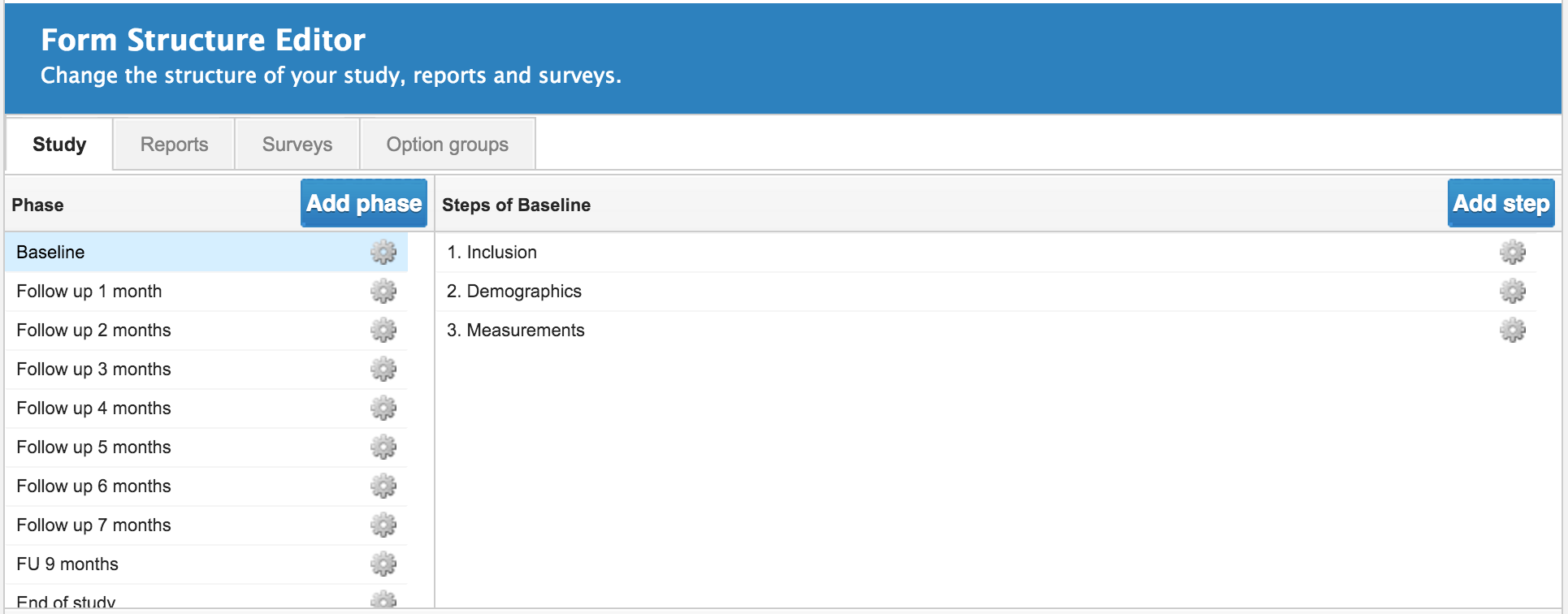 Castor EDC allows users to define the phases and steps of their study