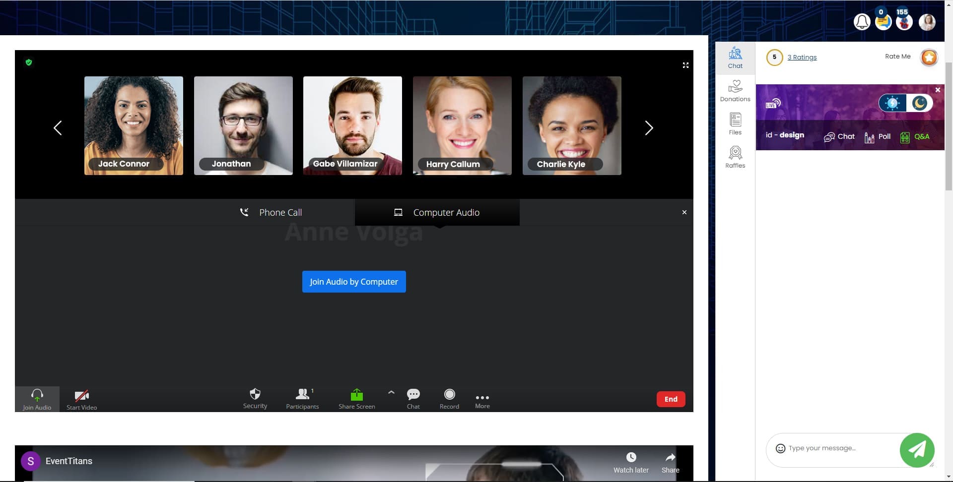 EventTitans Integrated Zoom Webinars and meetings with Chats, Live QA and Polls