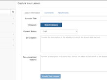 Lessons Learned Database Software - Capture lessons by completing online forms with lesson titles, descriptions, and recommended actions