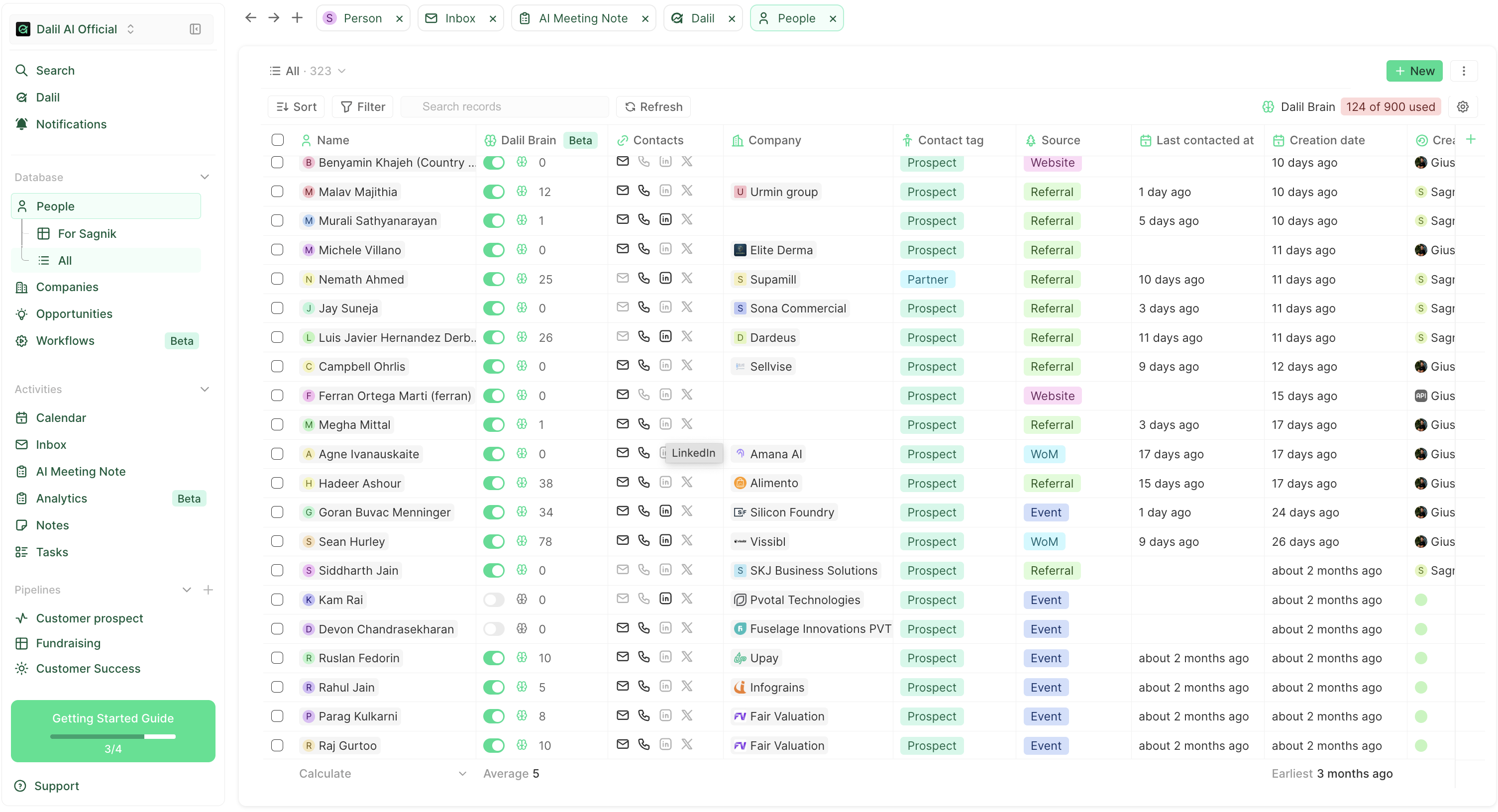 Dalil screenshot: People database - table view in Dalil AI 