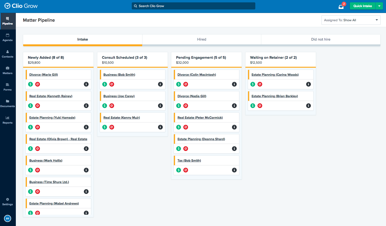 Clio matter pipeline