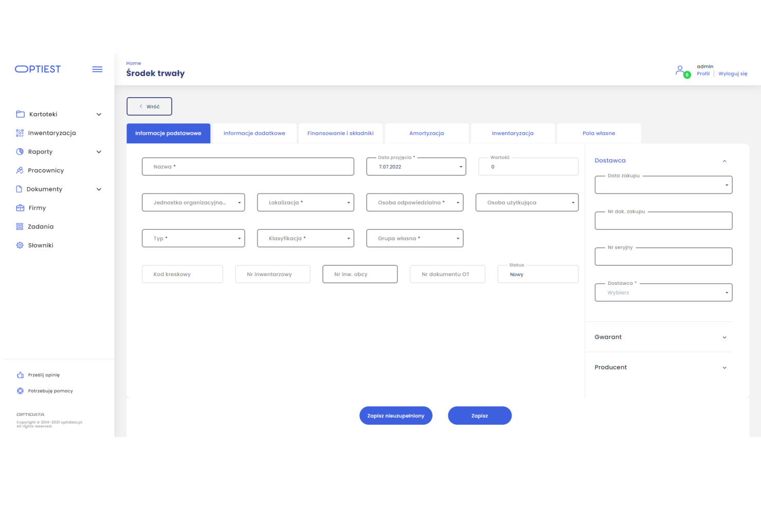 AMS OPTIEST screenshot: Fixed Asset