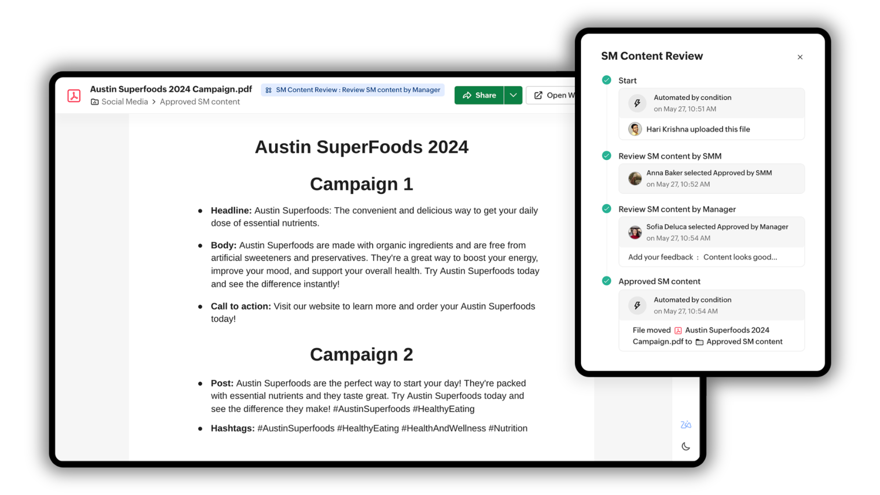 Zoho WorkDrive Software - Automate content-focused processes (like reviews, approvals, tasks) with a no-code builder supporting both trigger-based and manual flows.