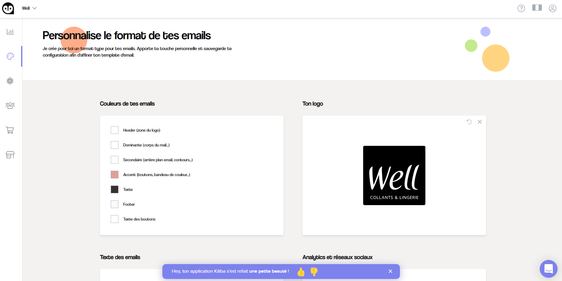 Kiliba screenshot: Personalised menu